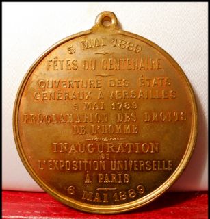 1889 RARE Souvenir Exposition Medal Paris Eiffel 1789