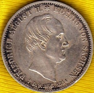 GERMANY SAXONY 1854 THALER SILVER * CROSSED HAMMERS * RARE MTG 8.800