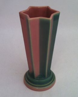 Futura Green & Pink Art Deco Star Pleated Vase 385 8 Excellent Cond