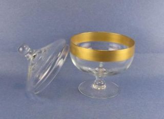 Pedestal Candy Dish Compote with Lid Gold Rim Dorothy Thorpe Mad Men