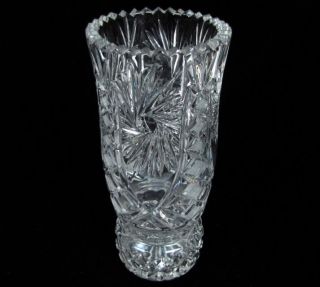 Vintage American Clear Cut Glass Starburst Diamond Pattern Vase 11 5