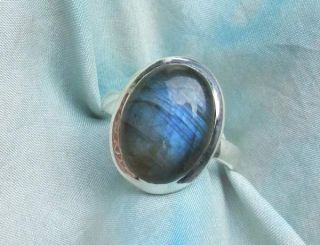 Labradorit Ring 925 Silber blauer Cabochon Gr. 20,4 (64) neu