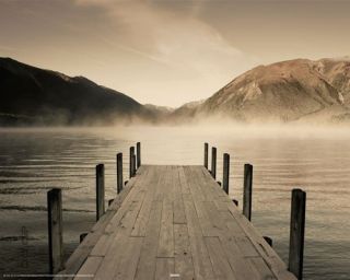 Poster Jetty lake rotoiti stiller Bergsee Steg Nebel