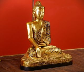BUDDHA LAMPE LEUCHTE 100cm HOLZBUDDHA 24 KARAT BLATT GOLD BLATTGOLD