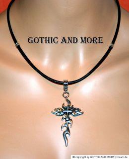 Gothic Halsband Leder Flammen Kreuz Gotik choker leather flame cross