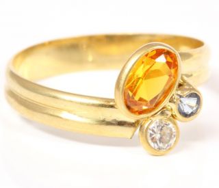 14kt 585 Damen Gold Ring Brillantring Citrin Zitrin Topas Brilliant