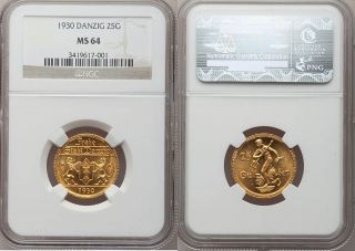 C609 J.D11 Danzig 25 Gulden 1930 GOLD selten f.STGL