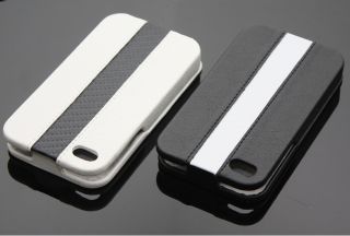 Leder Tasche für Apple iPhone 4 G Flip Case Etui Carbon