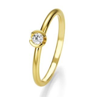 LUXUS Damen Solitär Brillant Ring 750er Gold/Gelbgold & Diamant 0,125