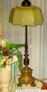 Prächtige Jugendstil Tischlampe, Messing Tischlampe Antik mit Schirm