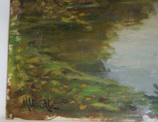 ÖL Bild Wald See altes Gemälde Impressionist M. Winkler