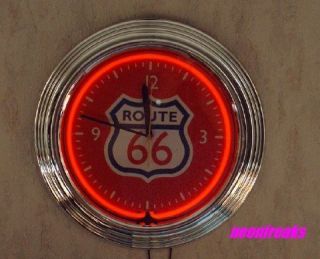 US Route 66 red Wanduhr Neonuhr sign Bar Neon signs clock Uhr