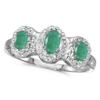 Allurez   0.65tcw Oval Emerald Und Diamond Drei Stone Ring 14k White