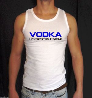 White Funny VODKA Connecting People Logo Mens Tank Top all sz S XXL