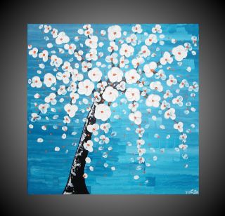 60*60 Acrylbild Abstrakt Malerei Art Deco Quadrat Baum Blüten Türkis