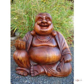 gigantischer massiver Happy Buddha aus Holz 40 cm Skulptur Figur