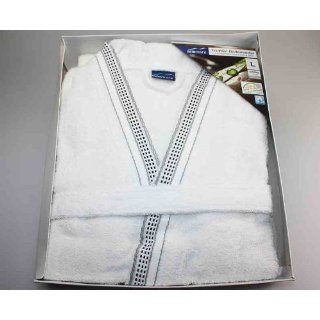 MIOMARE Damen Frottier Bademantel Weiß L 44/46 100% Baumwolle Kimono