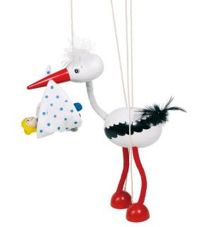 Goki Marionette Storch mit Baby Adebar Deko Holz Vogel Holzvogel
