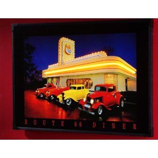 Nostalgiebild  Neonbild   ROUTE 66 DINER mit Beleuchtung 60 x 90 cm