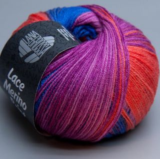 Lana Grossa Lace Merino Print 114 orange violett kobalt 50g Wolle