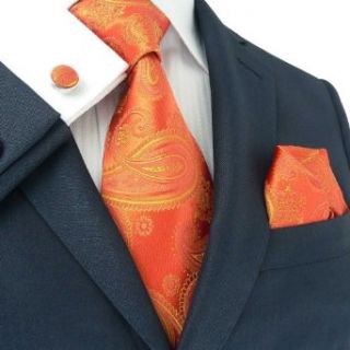 Landisun 376 Krawatten Set 3 tlg leuchtend orange Paisleys : Seiden