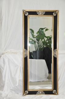 Prunk Spiegel Schwarz Gold Wandspiegel 139x59 cm