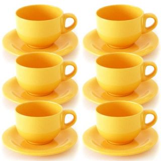  Set Jumbo Tasse 500ml mit Untertasse in gelb Keramik Becher Cafe 143