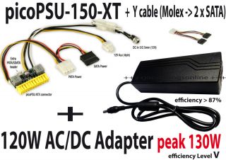 picoPSU 150 XT + 120W Adapter + Y Kabel (Molex  > 2 x SATA) mini ITX