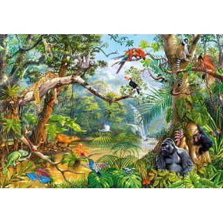 Puzzle 2000 Teile Dschungel   Castorland Leopard Papagei Urwald Affen