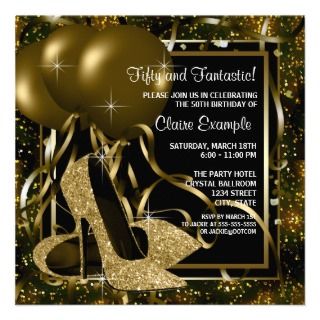 Black Gold High Heels Womans Birthday Party Invite