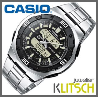 Casio Analog Digital Sport Chrono Herren Uhr Schwarz AQ 164WD 1AVES