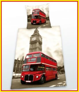 C24   London Bus Bettwäsche Leinen 135x200 / 80x80 cm