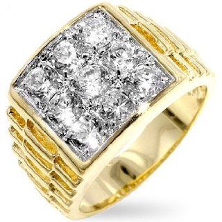 Eleganter Herren Ring mit Zirkonia Diamanten, 14 Karat Gold Vermeil