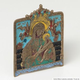 Russische IKONE, Bronze mit Emaille   Auflage, Maria / Madonna, 9,5 x