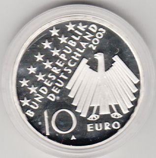M129= BRD, 10 Euro Silber Ge denkmünze 2003 PP, siehe Vorder