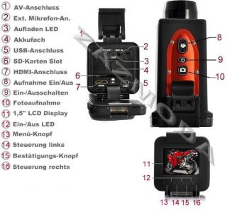 HD 172 Full HD 1080p Action Helm Sport Camcorder Cam Kamera Helmkamera