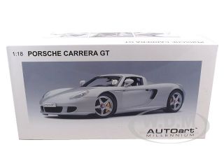 Brand new 1:18 scale diecast car model of Porsche Carrera GT Silver