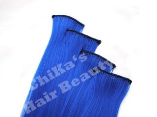 4x Clip IN Extension Haarverlängerung Blau Gewellt 65cm