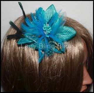 Fascinator Haargesteck Haarkamm Strass Feder Federn Blume Bluete Stoff