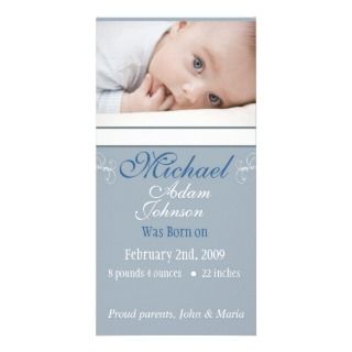 Baby Boy Birth Announcement Photo Card Template