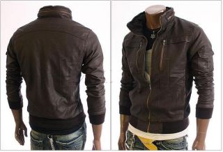 Herren Designer Kunstlederjacke Bikerjacke Zipper Braun CeDress