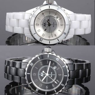 AK schwarze & Weiße Damenuhr Herrenuhr Keramik Uhr Armbanduhr