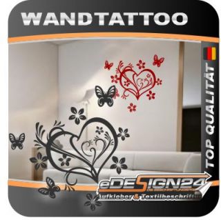E236 Wandtattoo Wandaufkleber Herz Blume Schmetterling Sticker
