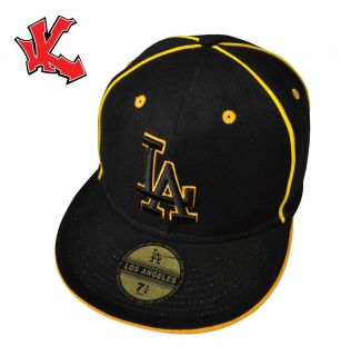 New LA Los Angeles Gold Fitted Flat Peak Baseball Cap 7