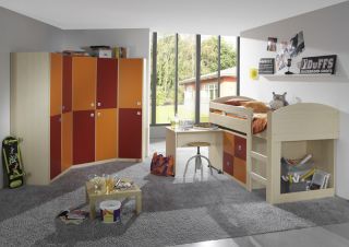 NEU* Kinderzimmer Eckkleiderschrank Ahorn orange rot Jugendzimmer