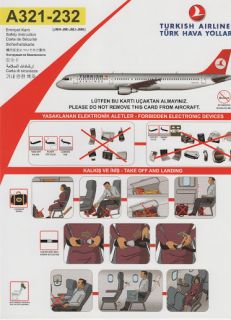 TURKISH AIRLINES A 321 232   JMH / MI / MJ / MK   Safety Card