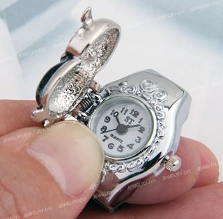 25x20mm Eule Ringuhr Fingeruhr Finger Uhr Metall Strass Schwarz TREND