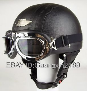 Leder Motorrad Motor Helm Casco Casque Helmet Brille Motorradhelm S M