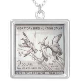 Duck Blue Winged Teal Postage Stamp Necklace