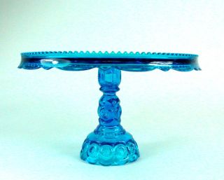 dekorative Tortenplatte / Kerzenleuchter   Pressglas türkis blau